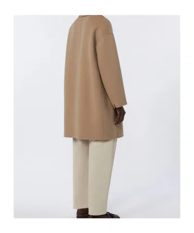 Max Mara Wool Broadcloth Midi Coat In Brown