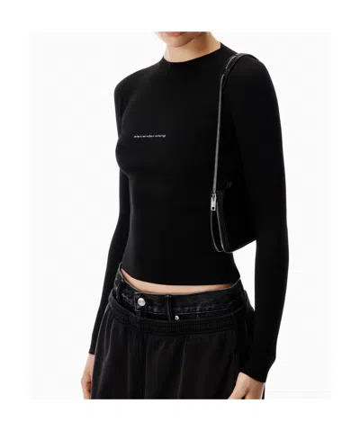 Alexander Wang Black Stretch Nylon T-shirt In Black