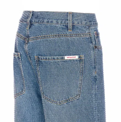 Self-portrait Womens Self Portrait Rhinestone Straight-leg Denim Jeans In Blue