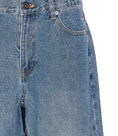 Self-portrait Womens Self Portrait Rhinestone Straight-leg Denim Jeans In Blue
