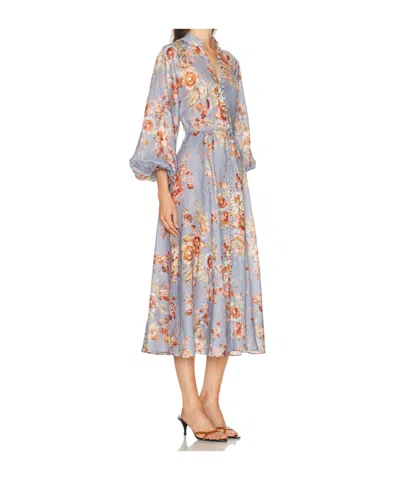 Zimmermann Womens Chambray Floral Billow Long-sleeve Linen Maxi Dress Xxs In Blue