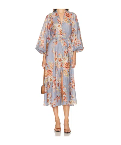 Zimmermann Womens Chambray Floral Billow Long-sleeve Linen Maxi Dress Xxs In Blue