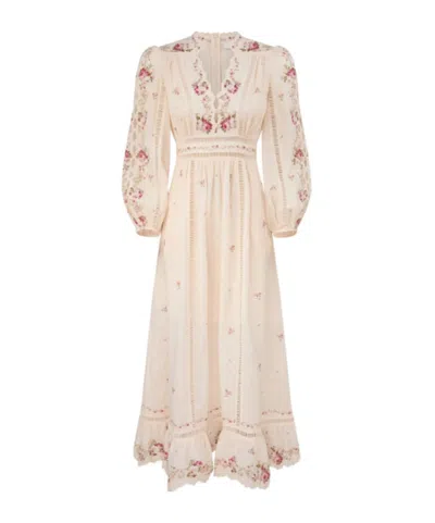 Zimmermann Patience Floral Linen Midi Dress In Neutral