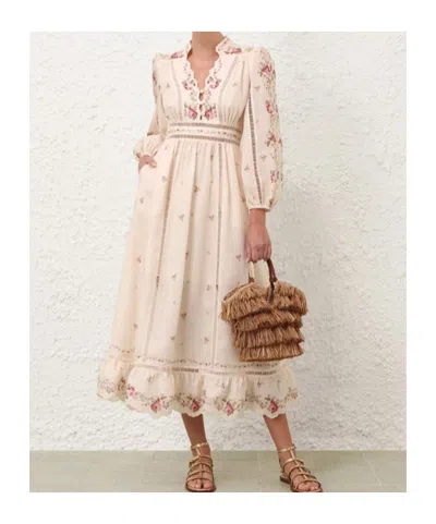 Zimmermann Patience Floral Linen Midi Dress In Neutral