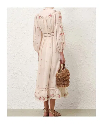 Zimmermann Patience Floral Linen Midi Dress In Neutral