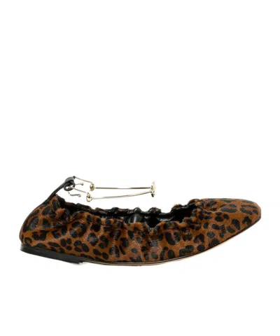 Twinset Leopard-print Chain-embellished Ballet Flats In Brown