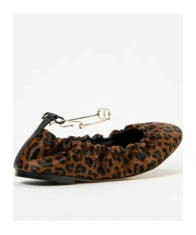 Twinset Leopard-print Chain-embellished Ballet Flats In Brown