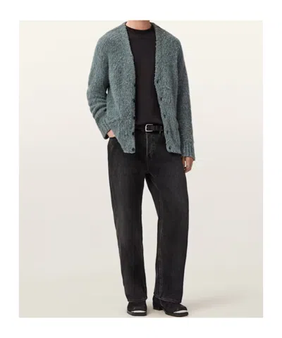 Allsaints Mens Nordic Green Tobie V-neck Wool-blend Cardigan In Gray