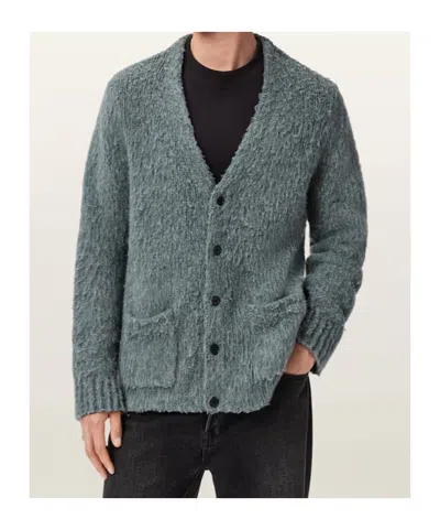 Allsaints Mens Nordic Green Tobie V-neck Wool-blend Cardigan In Gray