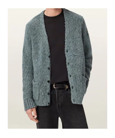 Allsaints Mens Nordic Green Tobie V-neck Wool-blend Cardigan In Gray