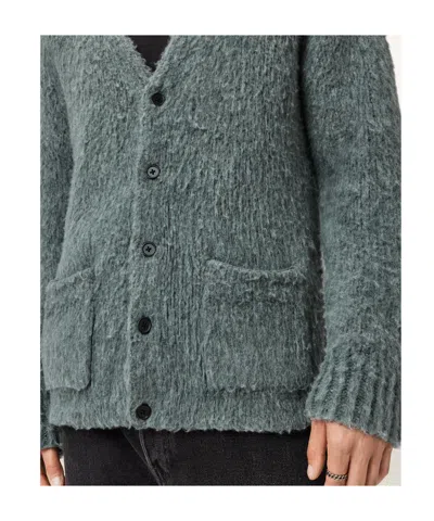 Allsaints Mens Nordic Green Tobie V-neck Wool-blend Cardigan In Gray