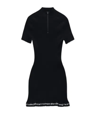 Alexander Wang Ribbed Short-sleeve Fitted Dress Clothing In Black
