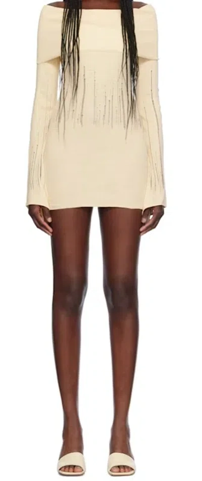 Aya Muse Deva Off-shoulder Knitted Mini Dress In Neutral
