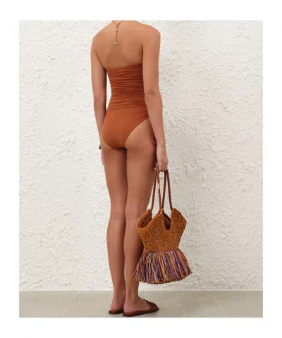 Zimmermann Sculpting Braided Gathered One-piece Swimsuit Size 1 In Black