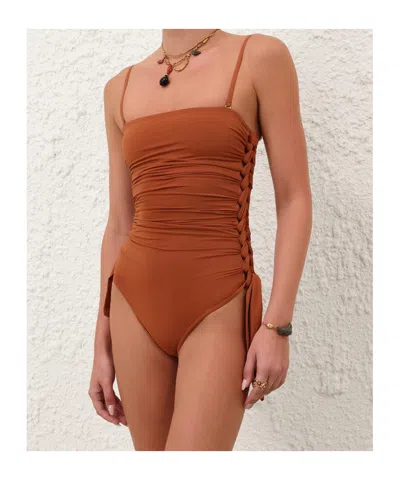 Zimmermann Sculpting Braided Gathered One-piece Swimsuit Size 1 In Black
