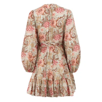 Zimmermann Daylight Mini Wrap Frill Dress Stamp Floral Sage In Brown