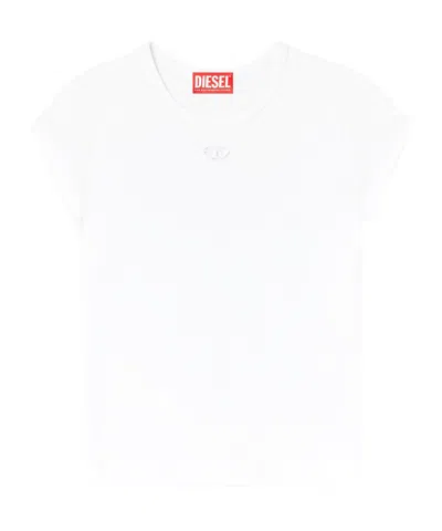 Diesel Women White T-shirt With Logo On The Front And Ribbed Design In Cotton Woman