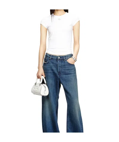 Diesel Women White T-shirt With Logo On The Front And Ribbed Design In Cotton Woman