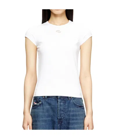 Diesel Women White T-shirt With Logo On The Front And Ribbed Design In Cotton Woman