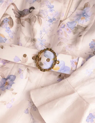 Zimmermann Kindred Spirit Luna Long Sleeve Linen Minidress In Multi