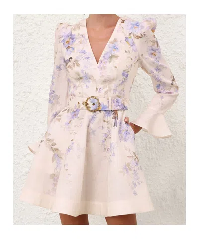 Zimmermann Kindred Spirit Luna Long Sleeve Linen Minidress In Multi