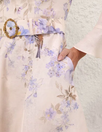 Zimmermann Kindred Spirit Luna Long Sleeve Linen Minidress In Multi