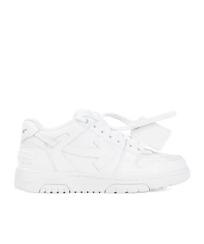 Off-white Monochromatic Leather Sneakers With Textured Sole In White