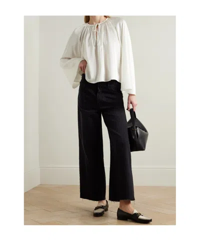 Frame Strap Pleated Blouse In White
