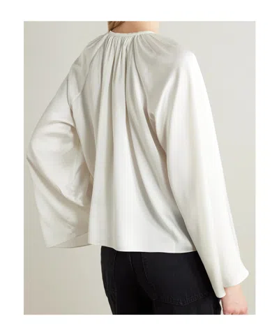 Frame Strap Pleated Blouse In White