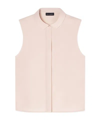 Emporio Armani Sleeveless Shirt In Technical Gabardine In Pink