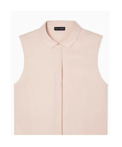 Emporio Armani Sleeveless Shirt In Technical Gabardine In Pink