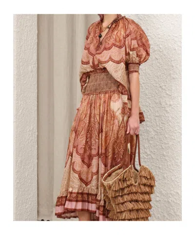 Zimmermann Tapestry-print Burgundy Silk Habotai Wanderlust Blouse In Brown