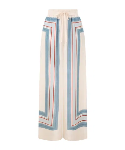 Zimmermann Rebellion Patterned Wide-leg Silk Trousers In Neutral