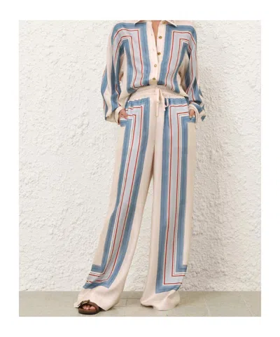 Zimmermann Rebellion Patterned Wide-leg Silk Trousers In Neutral