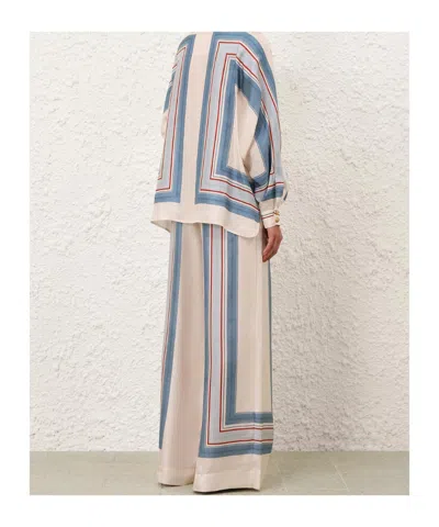 Zimmermann Rebellion Patterned Wide-leg Silk Trousers In Neutral