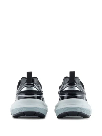 Emporio Armani Mesh Sneakers With Laminated Details And Signature Logo In Multi