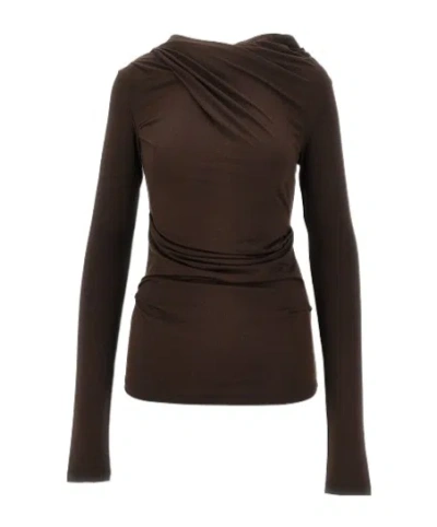 Entire Studios Drape Long-sleeve Top In Brown
