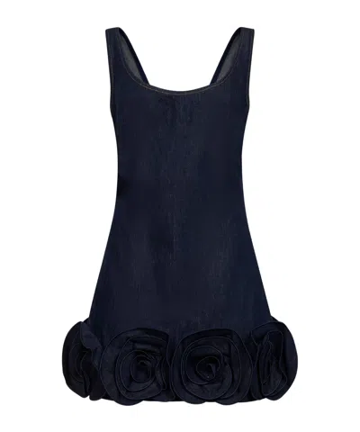 Self-portrait Short Blue Dress With Floral Applique Self Portrait In Black