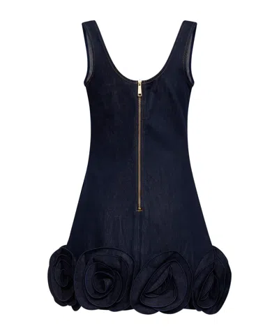 Self-portrait Short Blue Dress With Floral Applique Self Portrait In Black