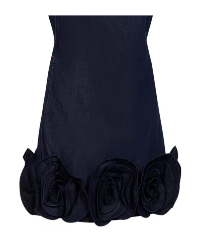 Self-portrait Short Blue Dress With Floral Applique Self Portrait In Black