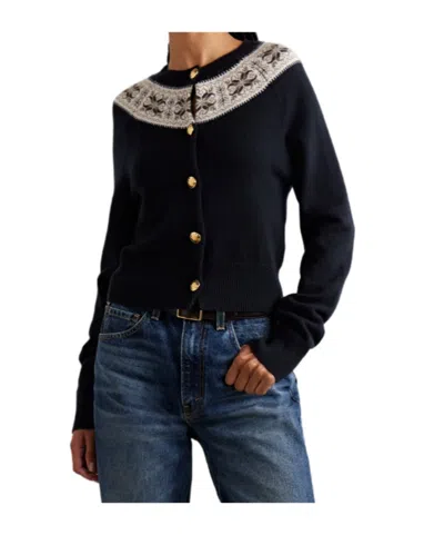 Nili Lotan Josefa Cashmere Cardigan Dark Navy Fair Isle In Black
