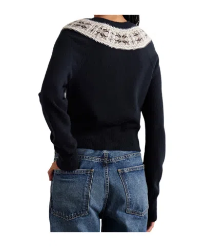Nili Lotan Josefa Cashmere Cardigan Dark Navy Fair Isle In Black