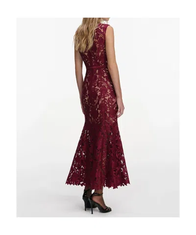 Self-portrait Fitted Guipure Lace Midi Dress With Removable Belt In Red