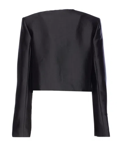 Self-portrait Black Taffeta Embellished Trim Jacket In Black
