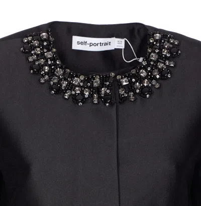 Self-portrait Black Taffeta Embellished Trim Jacket In Black