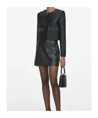 Self-portrait Black Taffeta Embellished Trim Jacket In Black