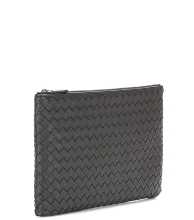 Shop Bottega Veneta Intrecciato Leather Clutch In Black