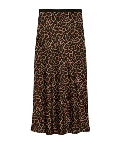 Anine Bing Printed Bar Silk Skirt Black And Brown Leopard
