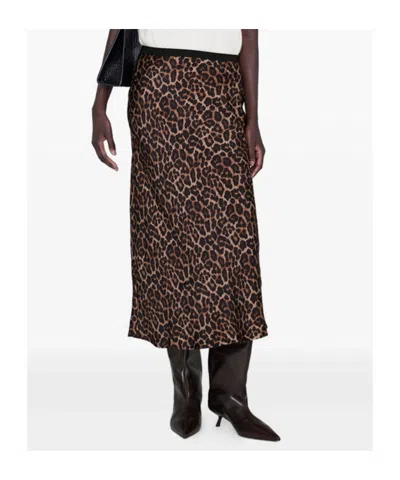 Anine Bing Printed Bar Silk Skirt Black And Brown Leopard