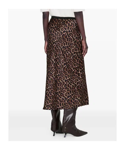 Anine Bing Printed Bar Silk Skirt Black And Brown Leopard